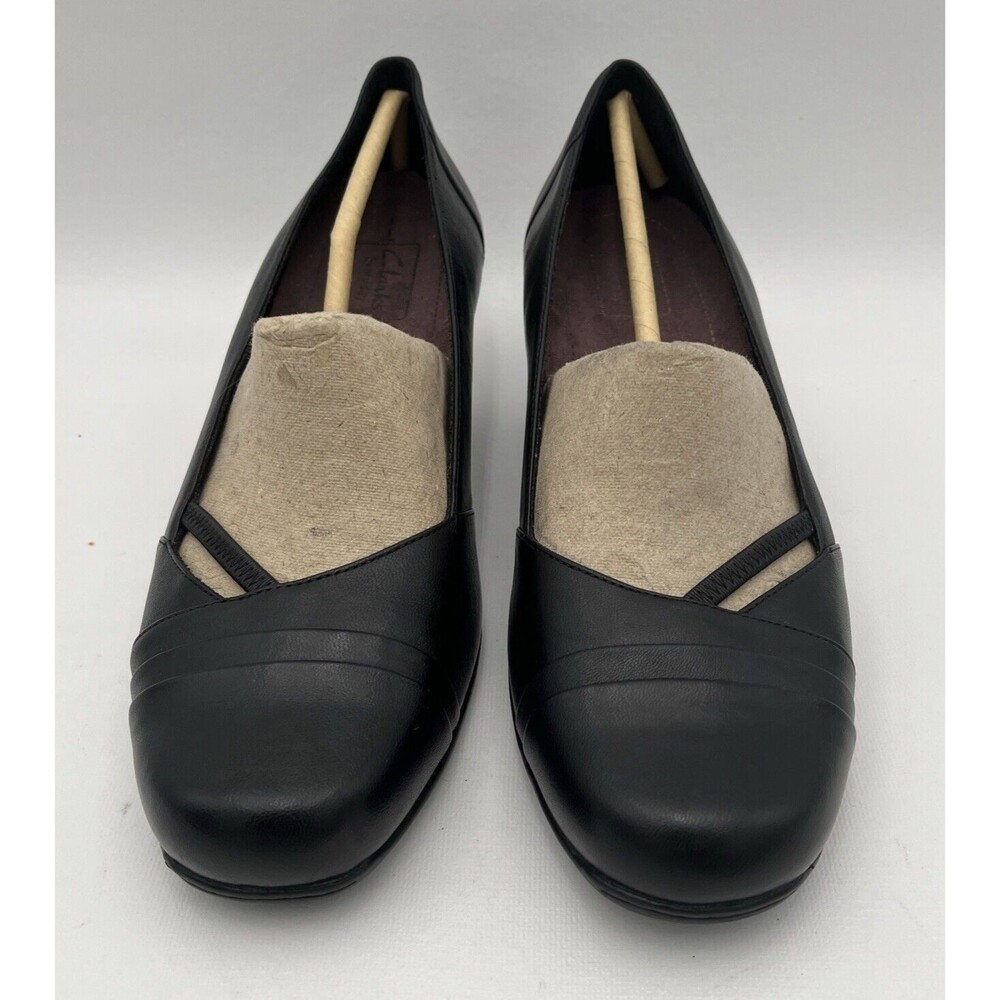 Clarks SUGAR SKY Pumps Womens Size 10W Black Leather 2" High Heels